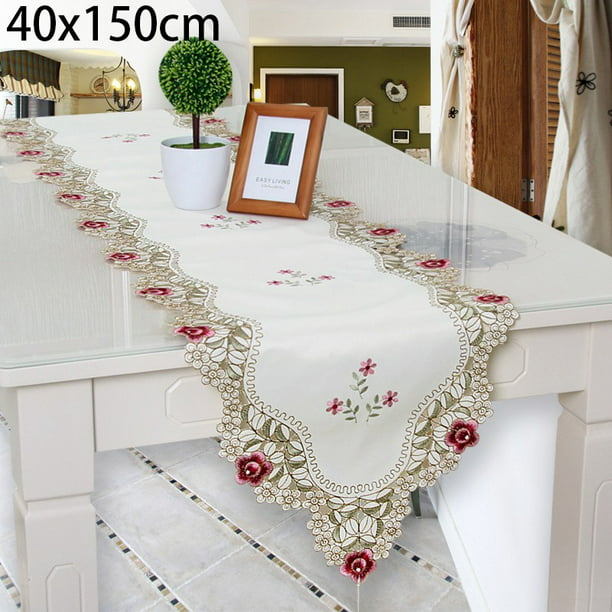 New Cream Table Runner Cutwork Embroidery Dining Kitchen Lounge Sideboard Self 